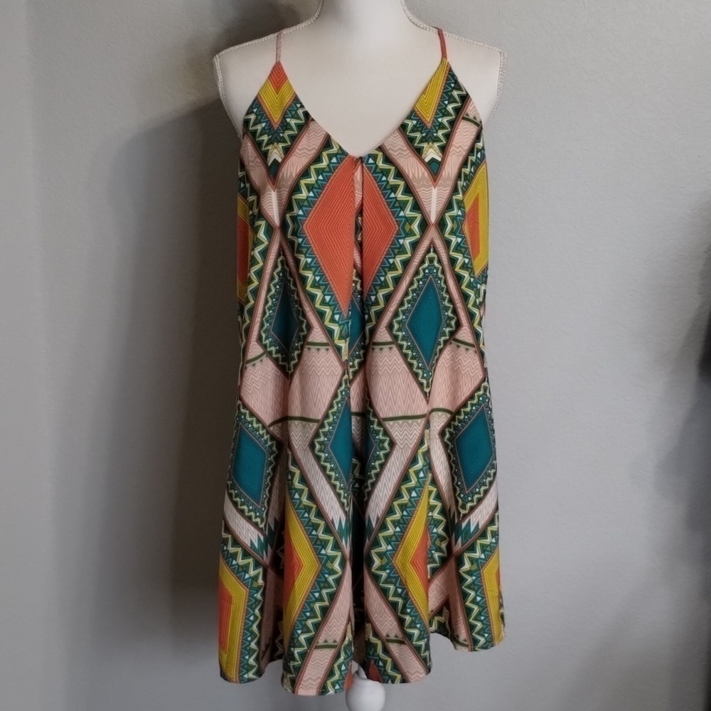 Pink Owl Apparel Halter Geometric Print Dress Size Medium